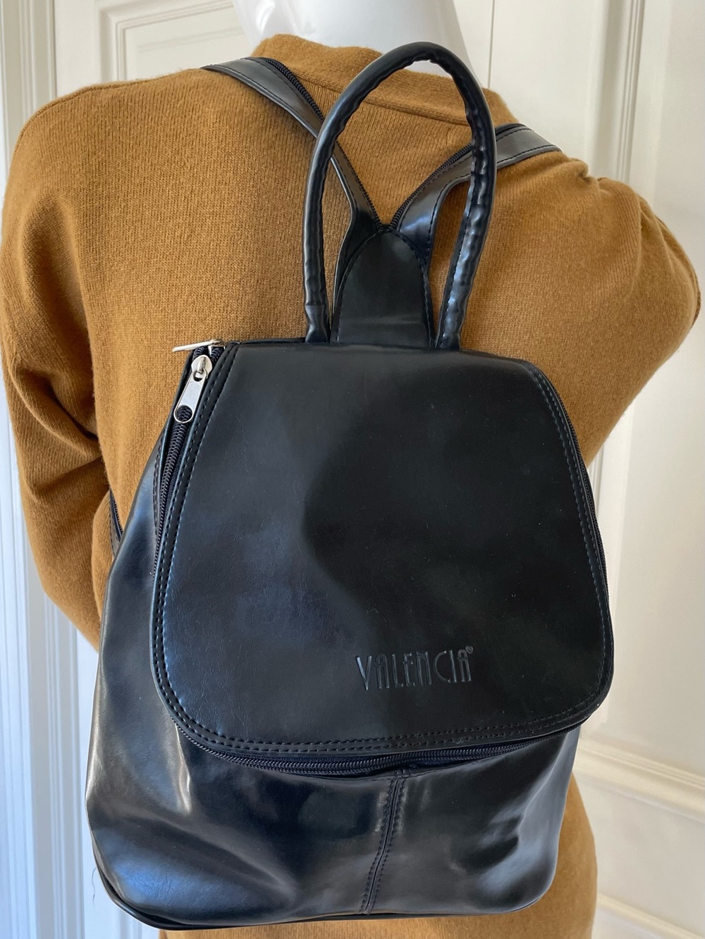 Valencia Black Mini Backpack Purse Minimalist Faux Leather Travel Daypack